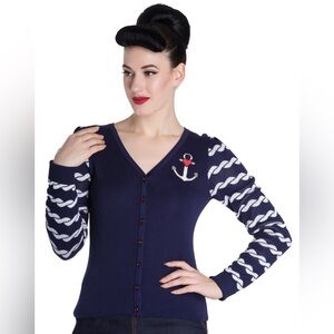 Hell Bunny Rockabilly Nautical Anchor Button Down Cardigan